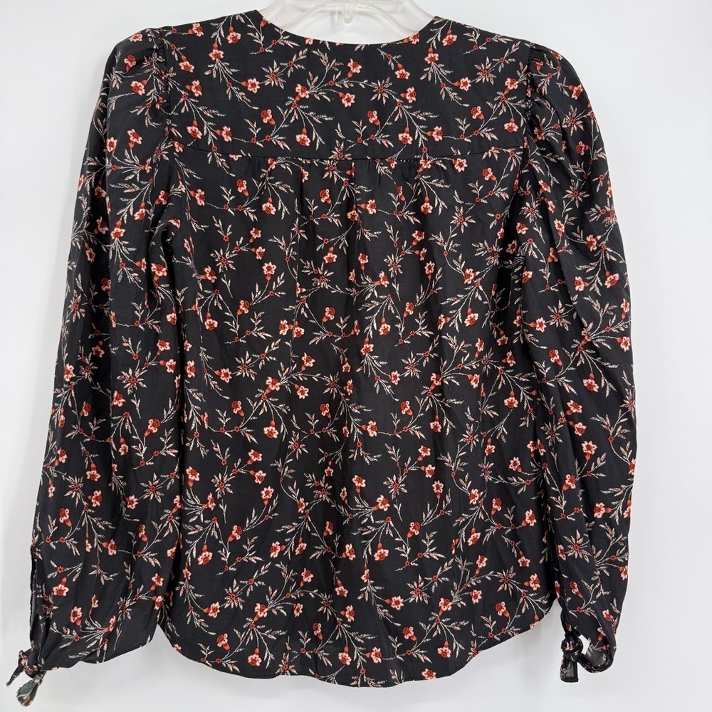 Rebecca Taylor Silk Blend Lia V-neck Top Blouse Size 0 Black Long Tie Sleeves - Picture 10 of 11
